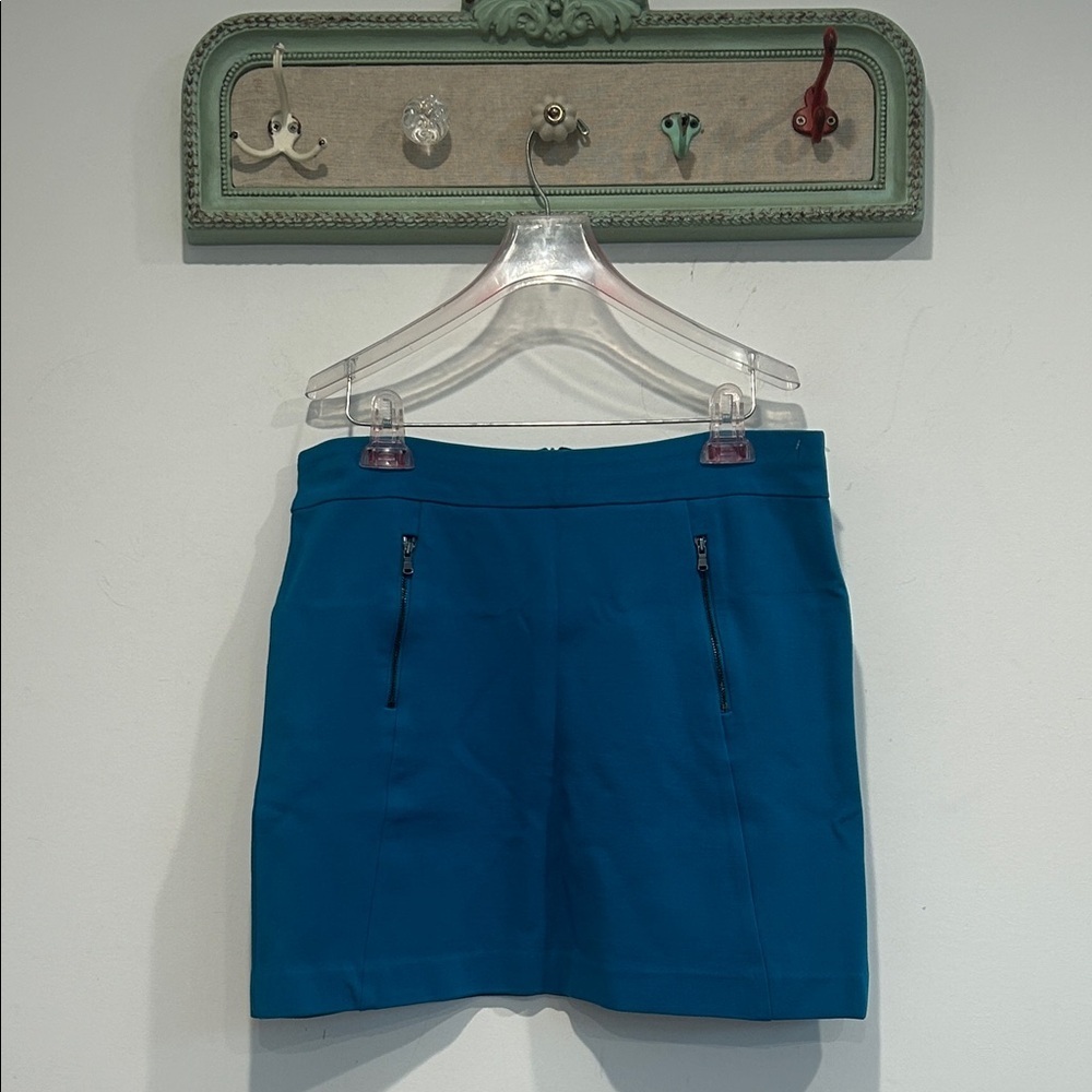Ann Taylor Teal blue Mini Skirt women’s size 8 moto zip pockets